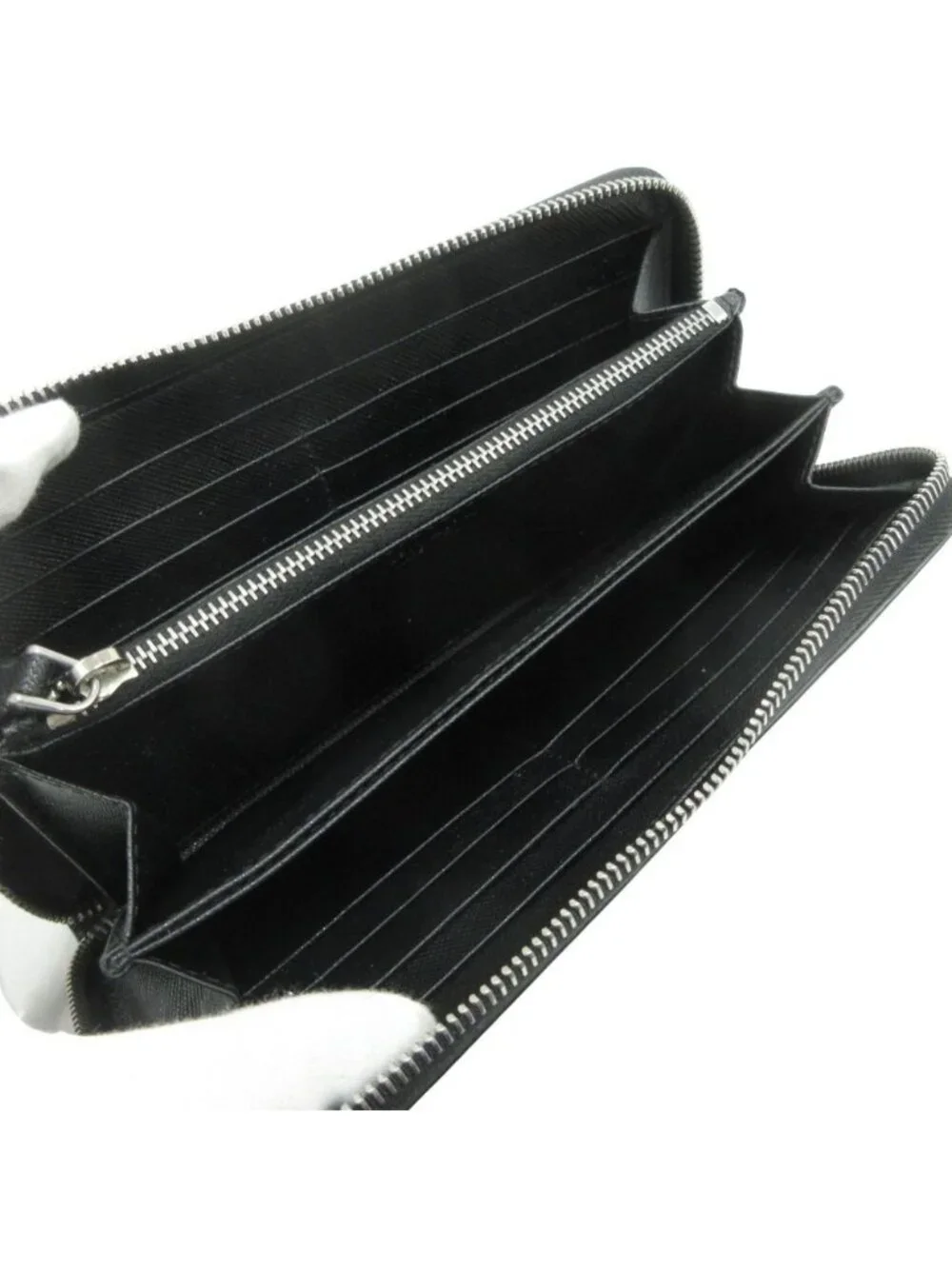 Prada Saffiano Metal Wallet Case Round Zip Triangle Logo Black